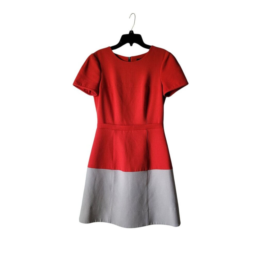 BCBGMAXAZRIA Red Colorblock Hannah Fit and Flare Dress Womens 4 Preppy Office - Picture 12 of 12